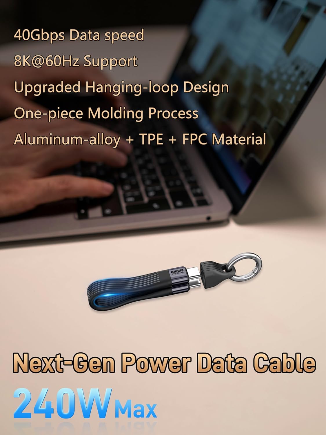 ショートUSB 4ケーブル 0.5フィート Thunderbolt 4ケーブル用 40Gbps データ同期 8K@60Hz 240W