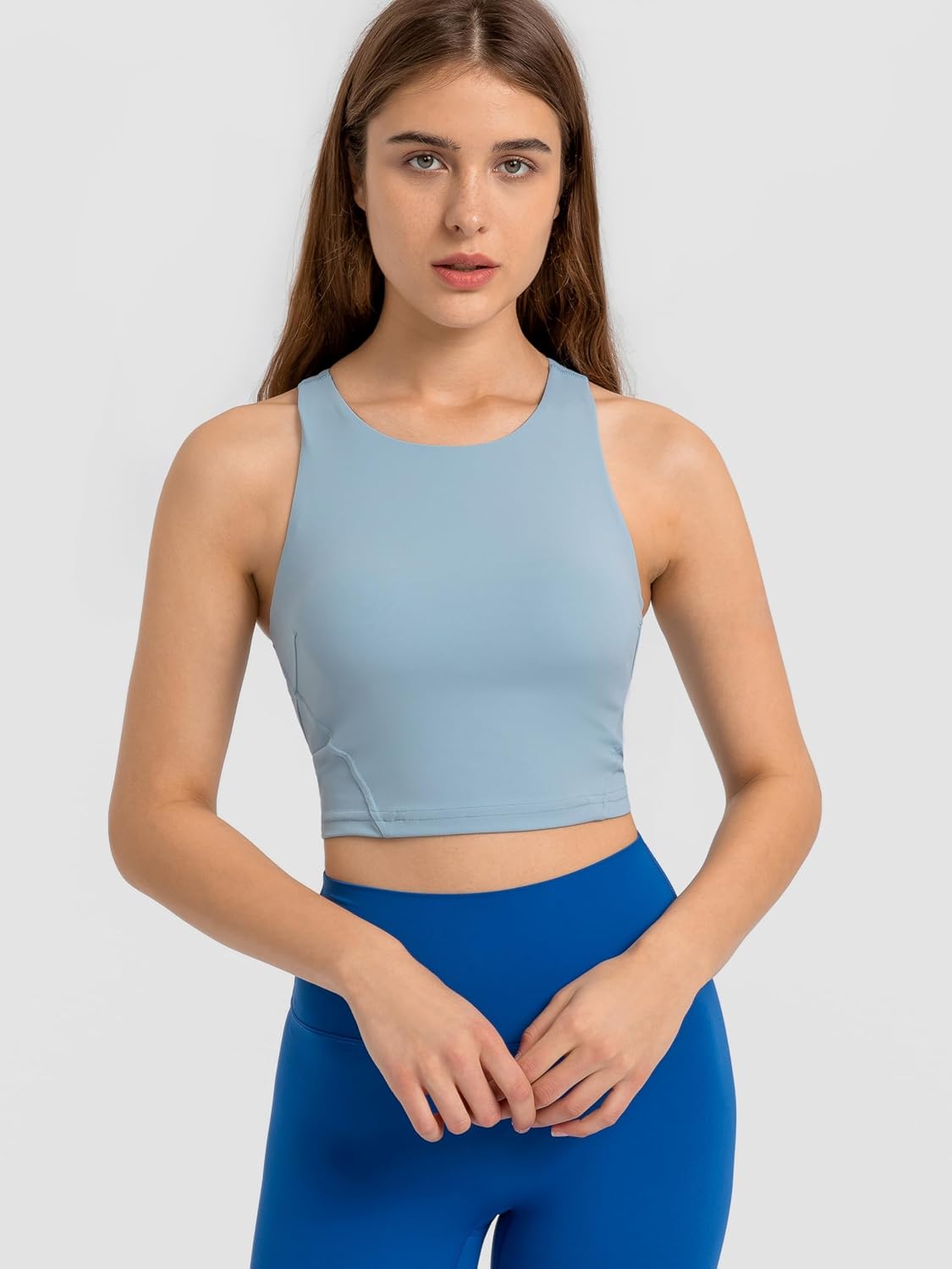 ABOCIW High Neck Longline Sports Bras for Women Racerback Padded Workout Crop Tank Tops with Built in Bra