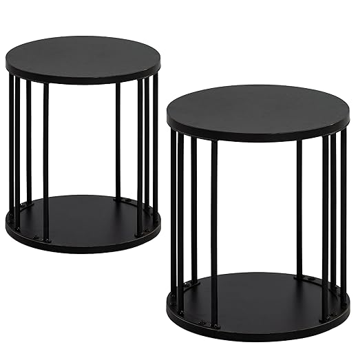 HDANI Wooden Stool Set of 2 for Kids,Adults,300lbs Load Capacity Garden Round Wood Stool,Non-Slip Small Step Stool for Plant Stand,Kitchen,Bathroom and Bedroom,Black