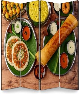 Room Divider Panel Folding Privacy Screen Assorted South Indian Breakfast Foods Wooden Ghee dosa Wood Partition Wall Panels Freestanding Screen Dividers for Room Separation