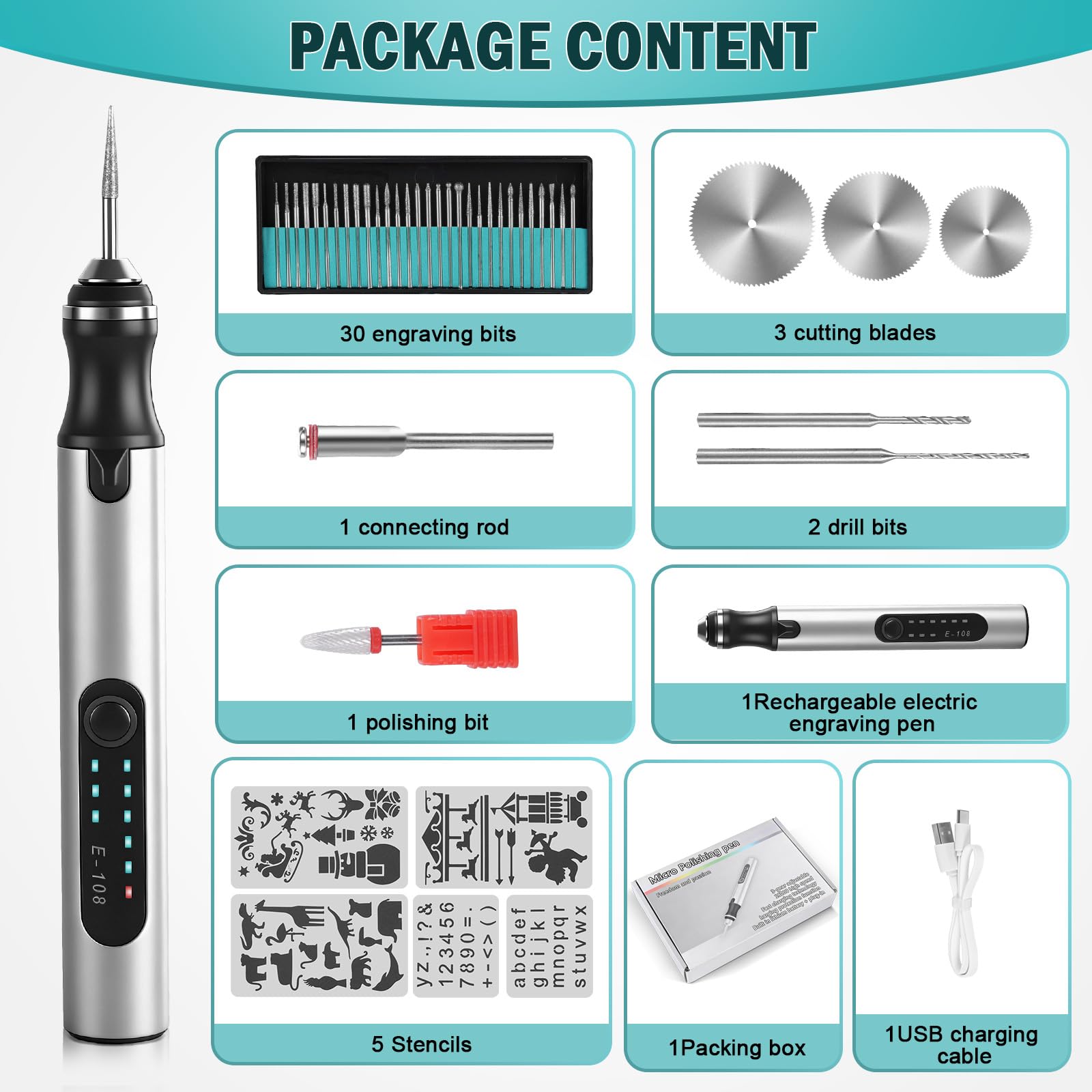 Elektrischer Gravierstift mit 37 Bits, Mini Gravierstift 3-Gang-Regler USB-aufladbare Multifunktions-Graviermaschine für Schmuck,Glas, Keramik, Kunststoff, Leder,Ideal für DIY,Hobbyist
