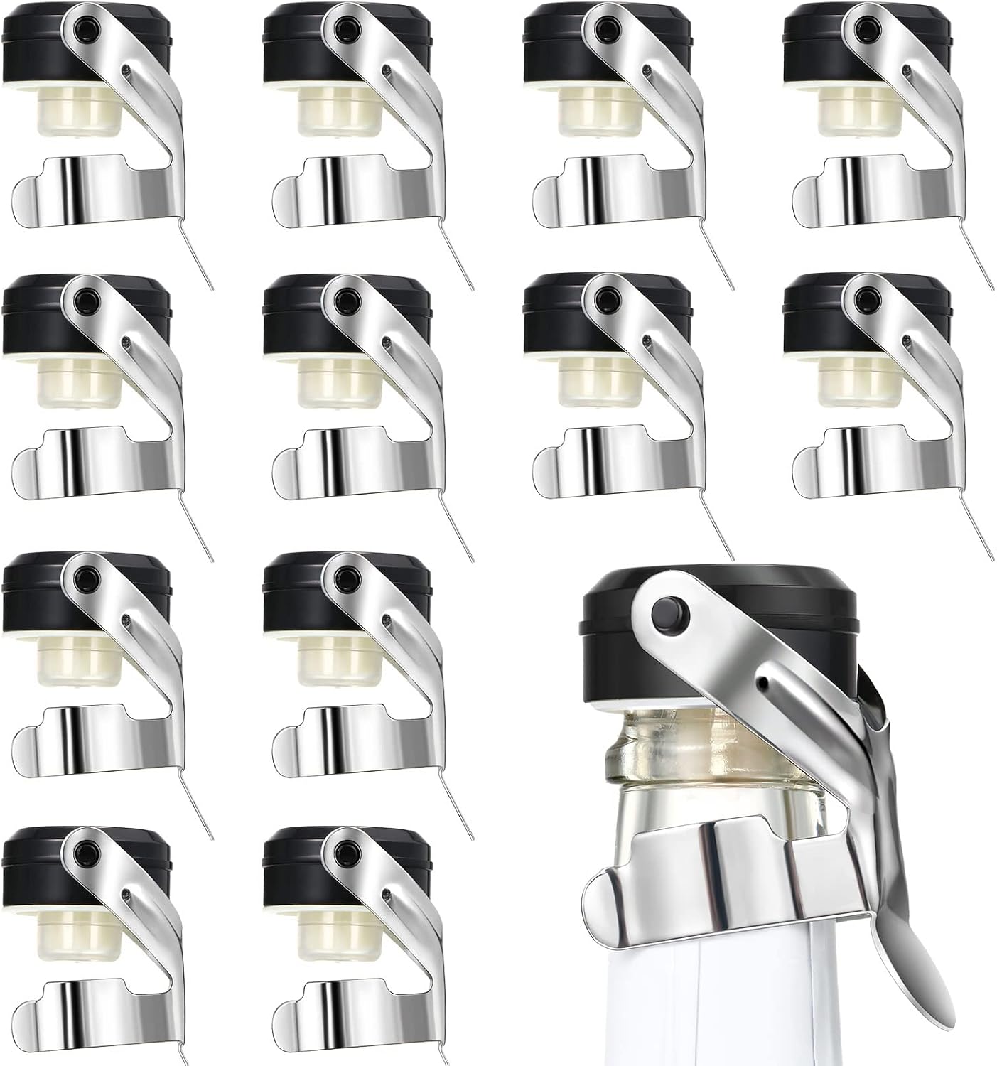 Stainless Steel Champagne Stoppers 2.71 x 1.93 Inch Wine Bottle Stoppers Sealer Reusable Champagne Cork Bottle Plug Beverage Bottle Stopper for Keeping Wine Fresh(12 Pieces)
