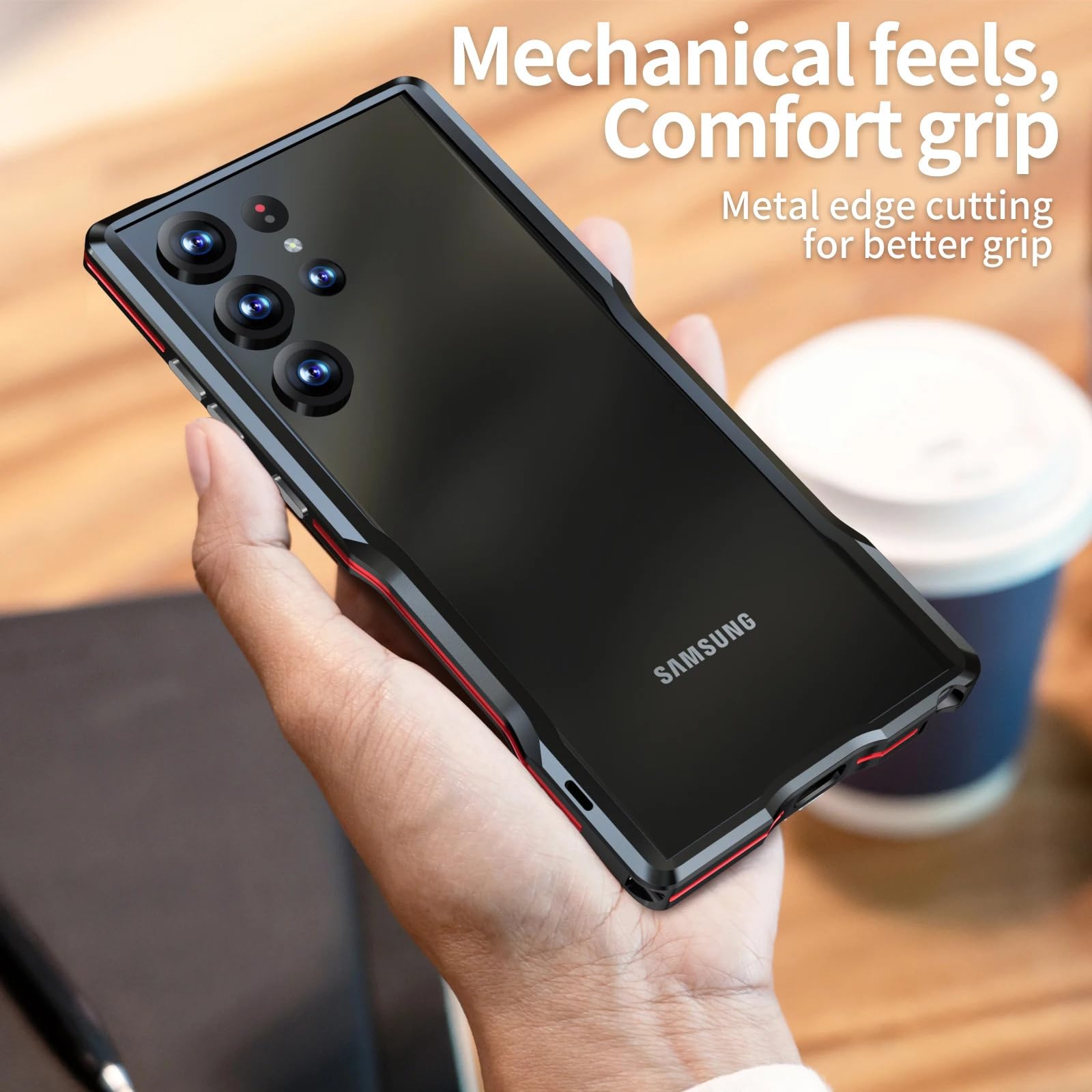 Zaprojektowane dla Samsung Galaxy S25 Ultra Metal Bumper Case, Mecha Style Super Tough Lekka Rama ze stopu aluminium Metalowy przycisk Zero zakłóceń sygnału (czarny)