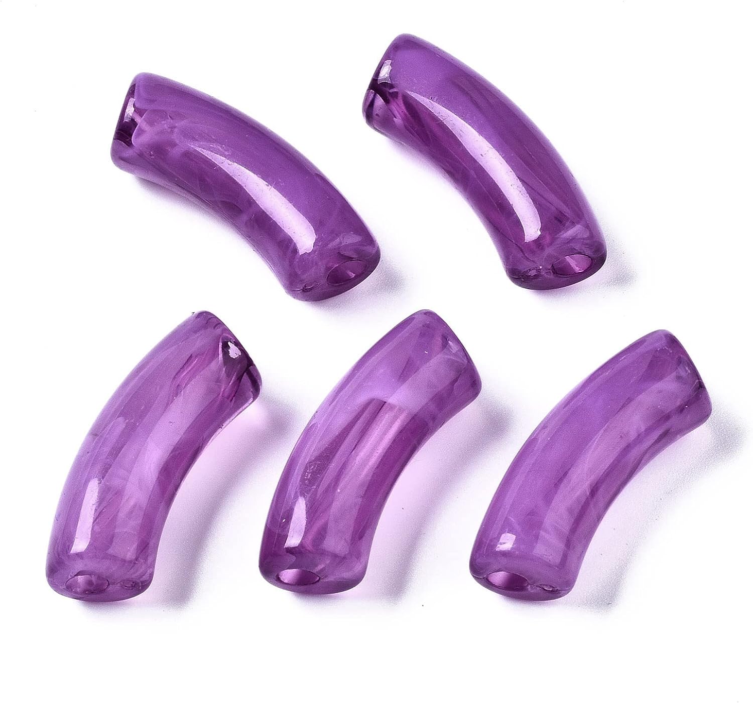 155pcs/500g 3.5mm Transparent Acrylic Beads Imitation Gemstone Curved Tube Beads Smooth Surface Loose Spacer Misty Rose Beads for DIY Bracelet Jewelry Craft Making Supplies 34.5x13x11mm