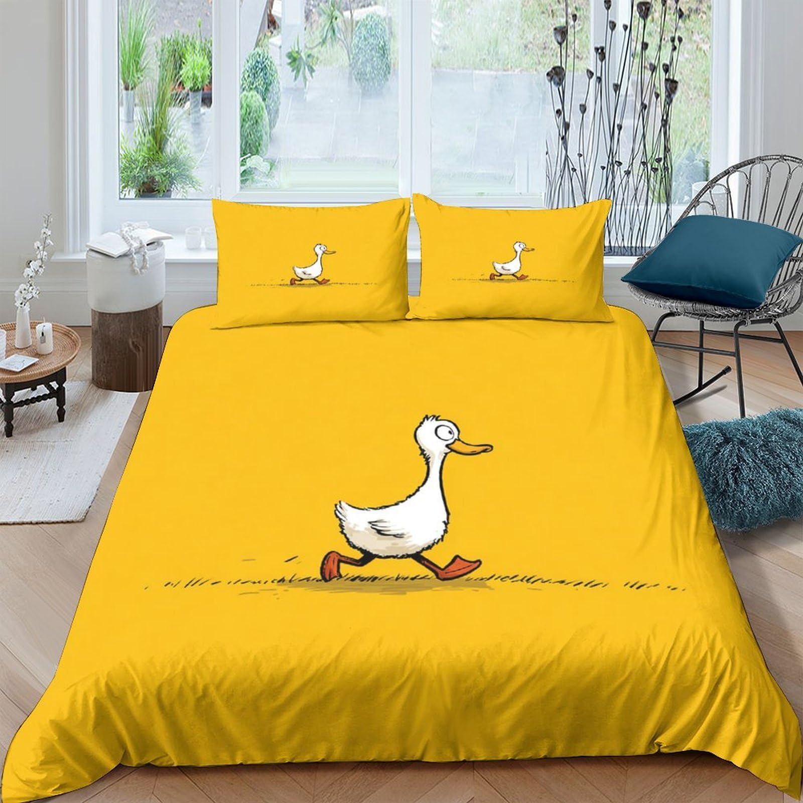 Ctjqhvkz Style-6 3D Printed Walking Duck Fitted Sheet Microfiber Yellow Cartoon Animal Bed Cover For Bedroom Guest Room Decor Single（135X200cm）