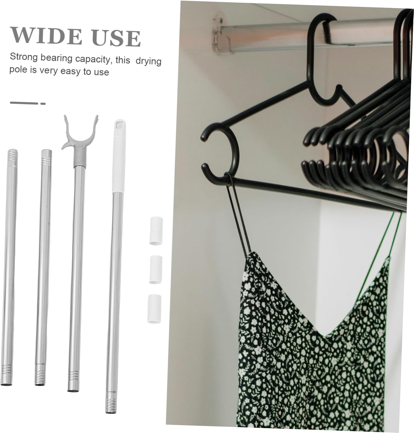 ULTECHNOVO Clothes Reaching Rod Adjustable Stainless Steel Laundry Hook Pole Extended Length for Home Use Sturdy Aluminum Alloy Design for Drying Clothes Outdoors