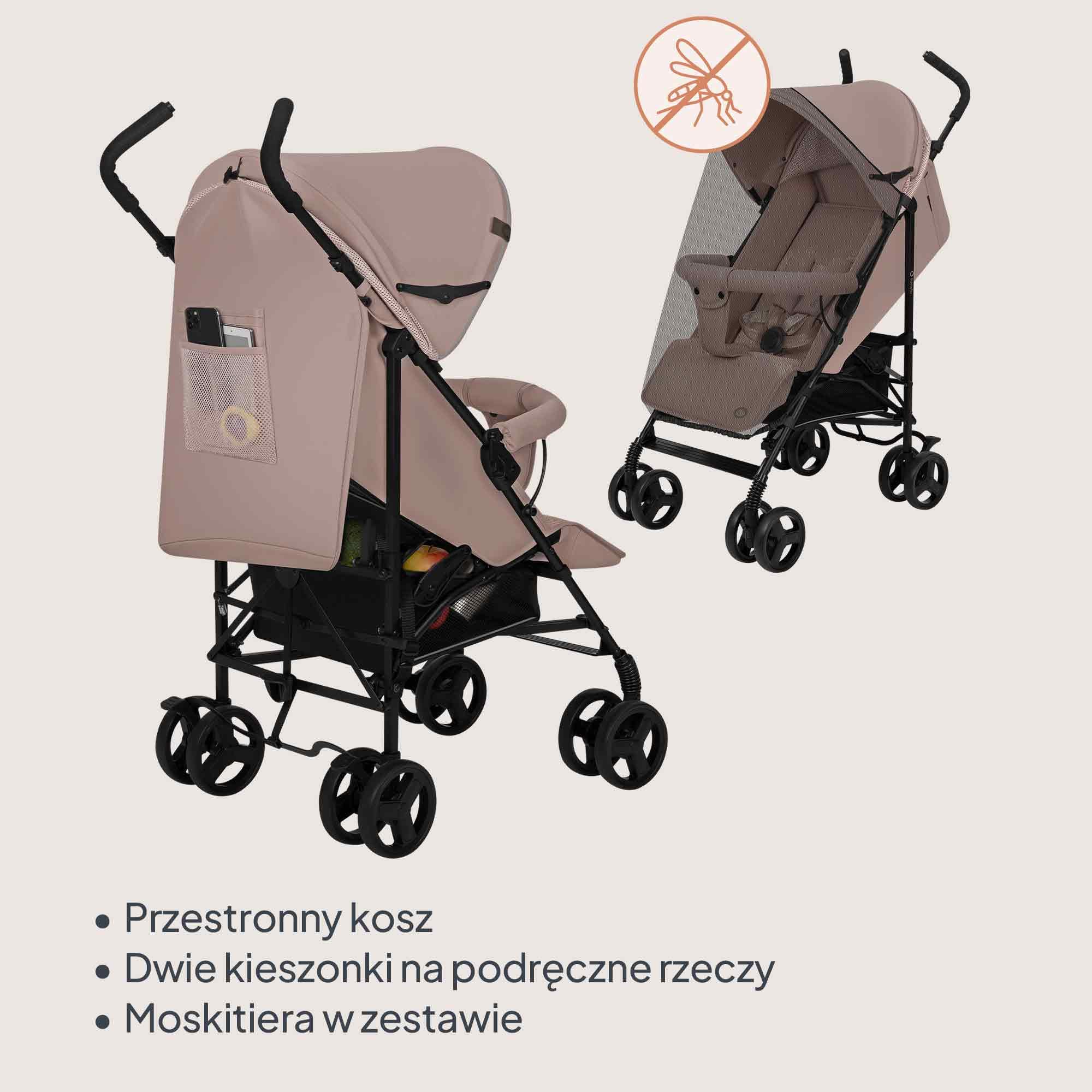LIONELO Elia Buggy mały, składany wózek dziecięcy, do 15 kg, regulacja oparcia i podnóżka, hamulec tylnego koła, moskitiera, ogrzewacz nóg, kosz na zakupy
