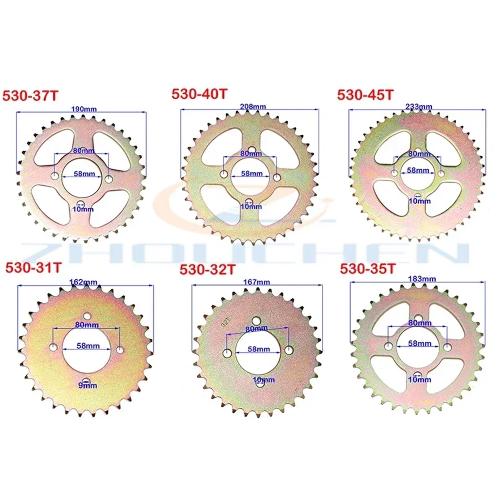 Zębatka motocyklowa Zębatka tylna 31T/32T/35T/37T/40T/45T do czterokołowego pojazdu kartingowego o pojemności 110-150 cm3 Zębatka łańcuchowa(530-40T)