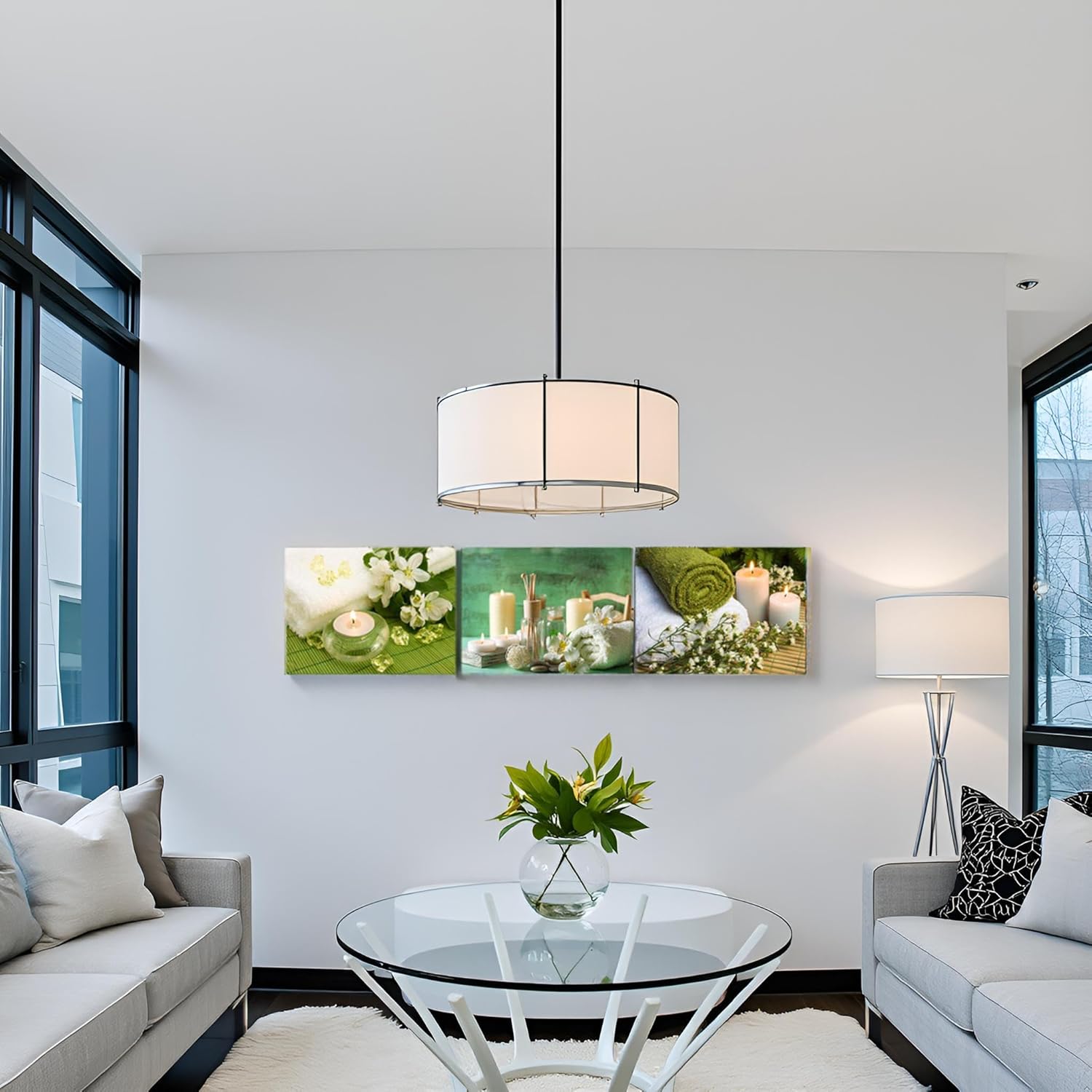 Nachic Wall Green Bathroom Canvas Wall Art Decor SPA Picture Prints Modern Green Zen Wall Decoration