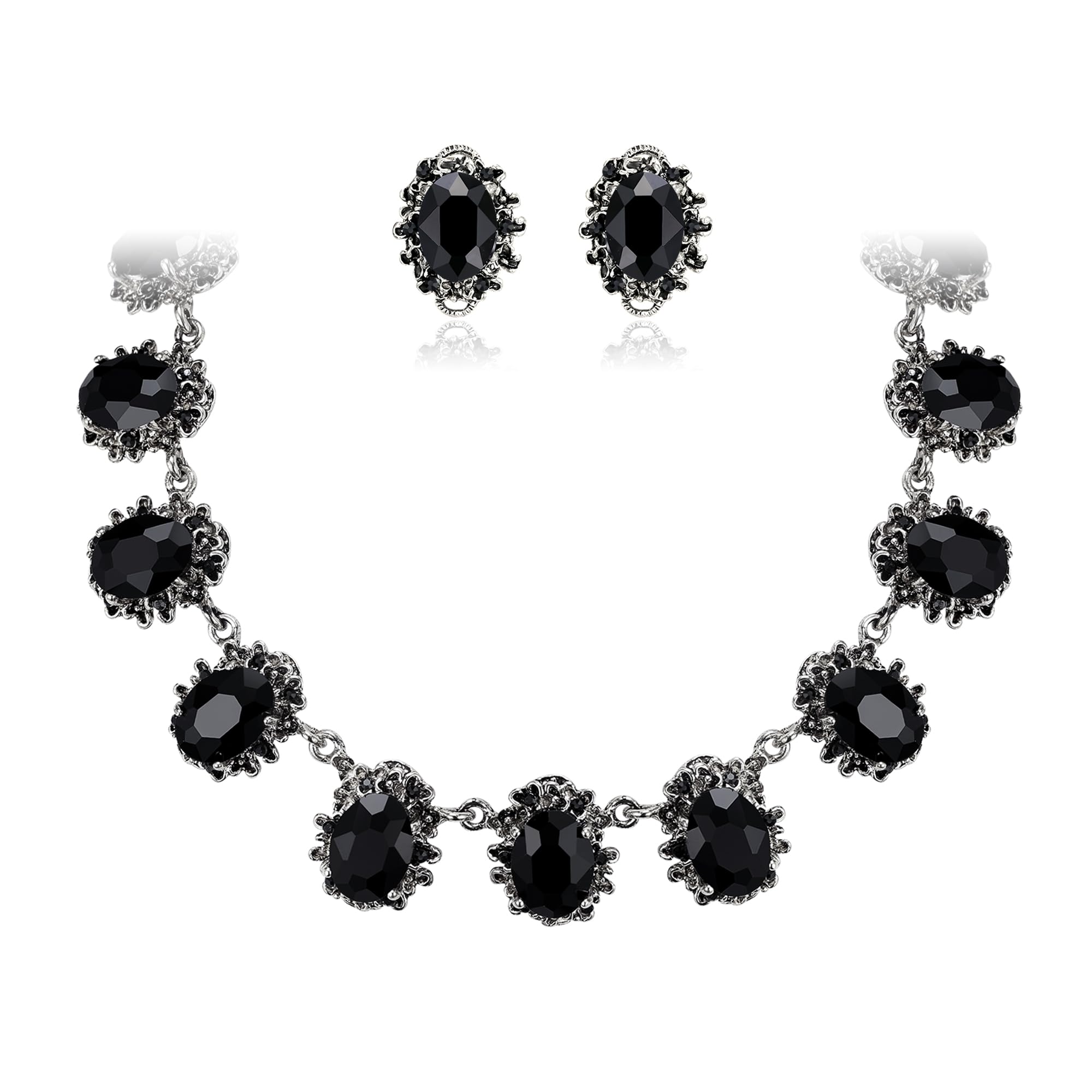 Set di gioielli da donna in stile vittoriano, motivo cammeo, ispirato ovale, con cristalli, per donne, feste, balli, gioielli verde smeraldo, oro anticato