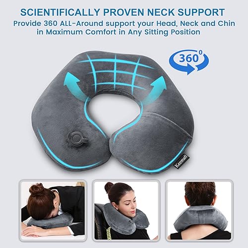 Miniatura 4 de Almohada inflable para el cuello de viaje, almohada de apoyo de cuello plano súper suave para viajes, soporte de sueño Ariplane, almohada ajustable
