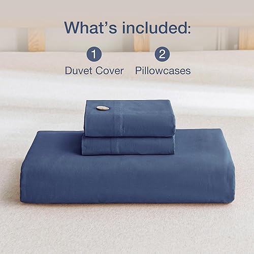Miniatura 8 de JELLYMONI - Funda de edredón de 100% algodón lavado, tamaño Queen, color azul, con botones, 3 piezas, transpirable, suave, unicolor, de 90 x 90