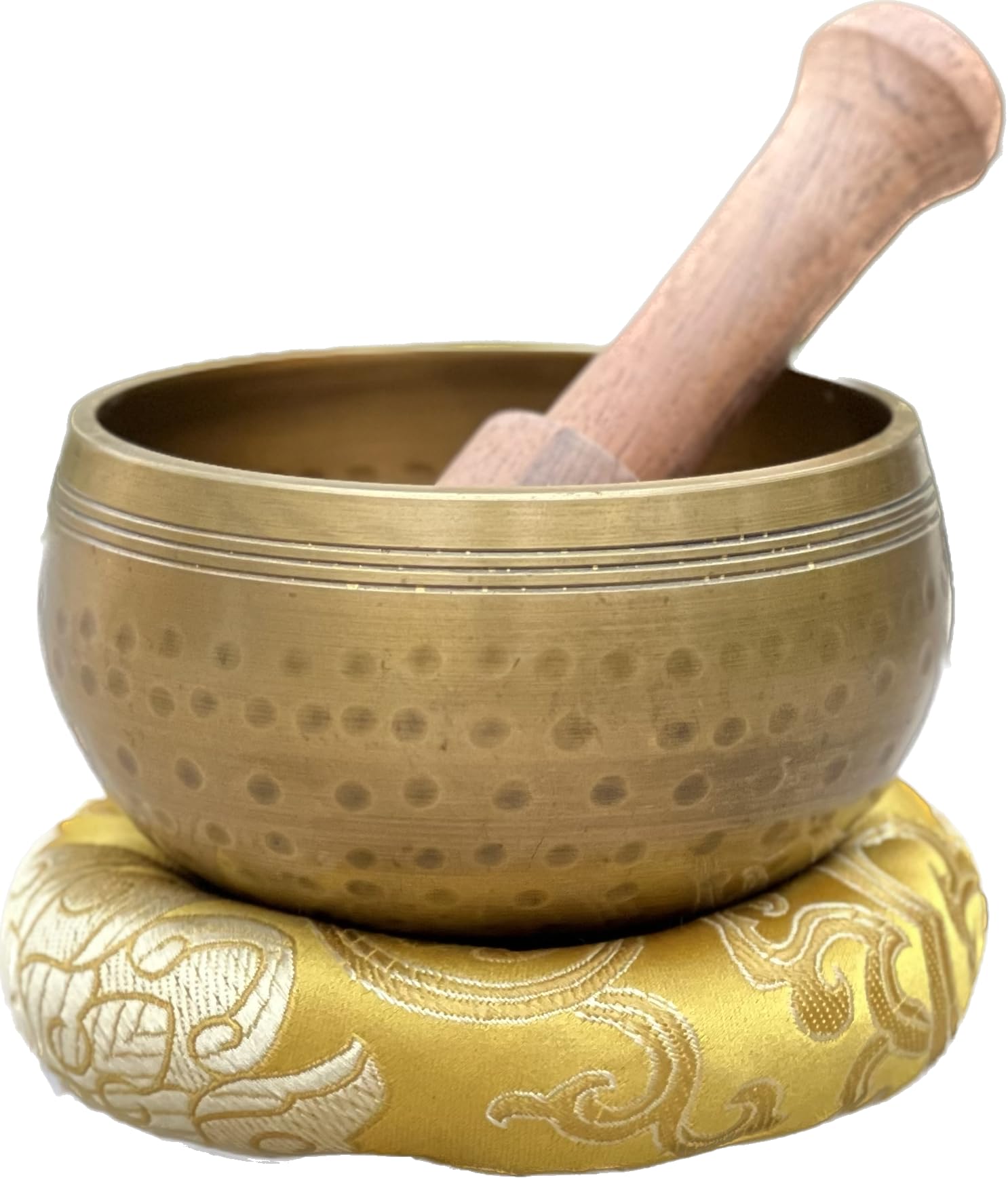 DharmaObjects Tibetan Ring Gong Meditation Singing Bowl Mallet Cushion Set