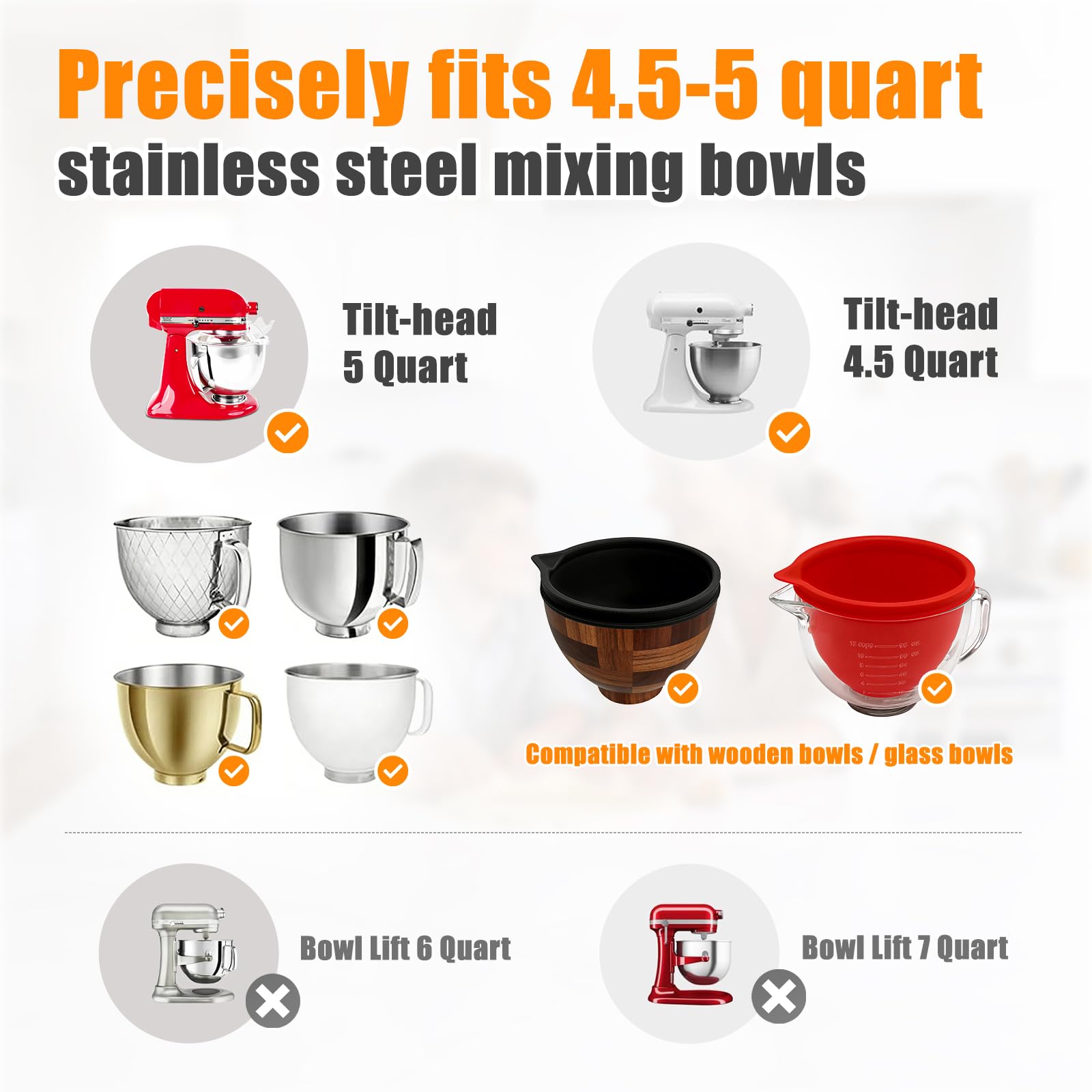 Silikonowe wkładki kompatybilne z miską miksera Kitchen Aid o pojemności 4,5-5 kwartału z uchylną głowicą, 2 pokrowce z pokrywkami (biały + zielony)