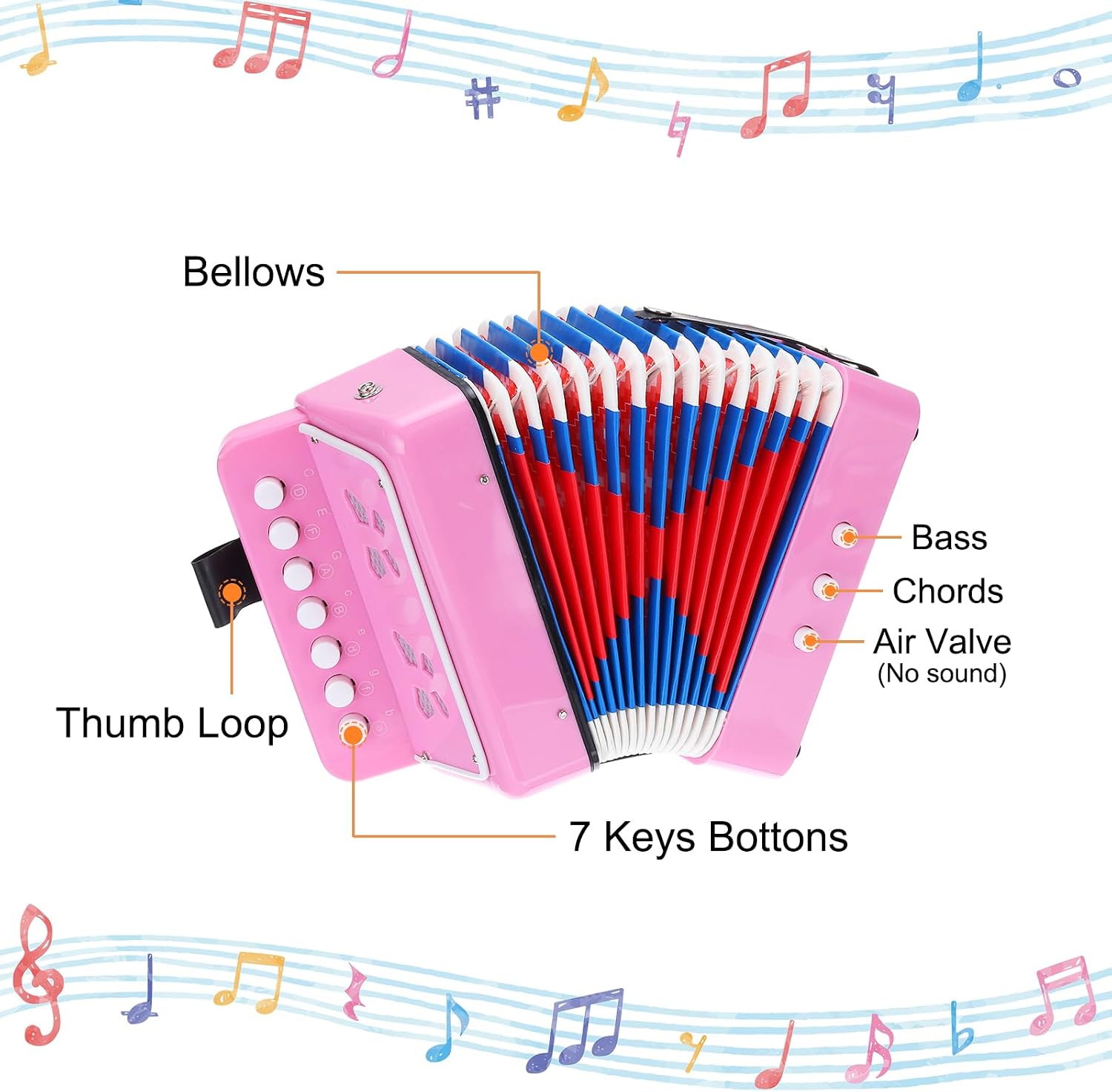 MECCANIXITY Accordion 10 Keys Button Accordion Mini Musical Instrument Toys Gifts for Adults Beginners Educational, Pink