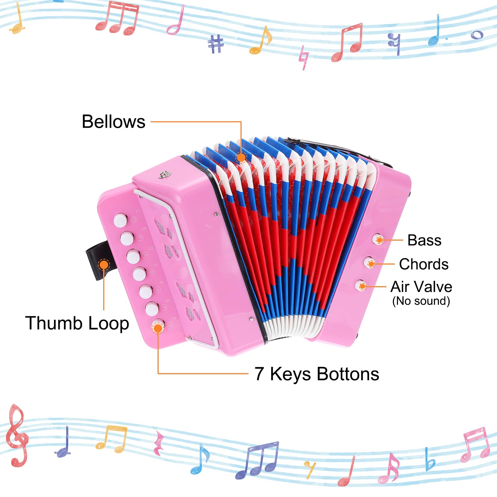 QUARKZMAN Fisarmonica 10 Tasti Fisarmonica Mini Strumento Musicale Giocattolo Regalo per Adulti Principianti Educativo, Rosa