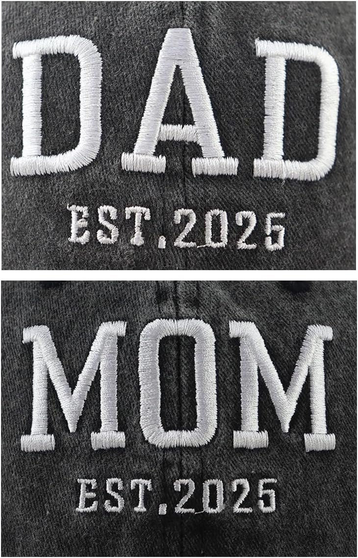 2PCS Mom and Dad EST 2025 Hat for Women Men, Funny Adjustable Cotton Embroidered New Parents Gifts Baseball Cap - Image 2