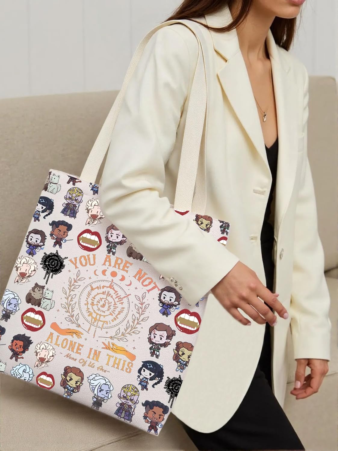 KUIYAI BG3 Inspired Tote Bag Astarion Lover High Elf Gaming Gift Astarion Rogue Gift You Are Not Alone In This Canvas Bag For Gamer (AloneInThisTS-US) - Image 2