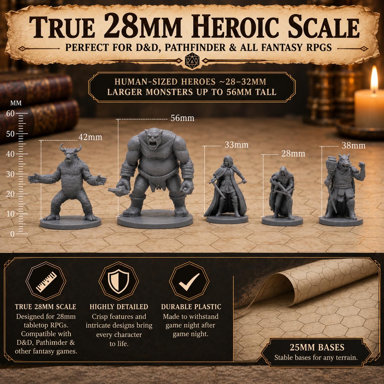 50 unikalnych miniatur fantazyjnych figurek RPG do lochów i smoków, gry fabularne Pathfinder. Niepomalowane luzem, idealne do D&D