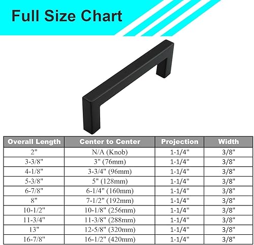 Miniatura 3 de Modket Paquete de 5 manijas cuadradas europeas para gabinete, acero inoxidable 304, longitud total de 13 pulgadas, centro de agujeros de 12-58