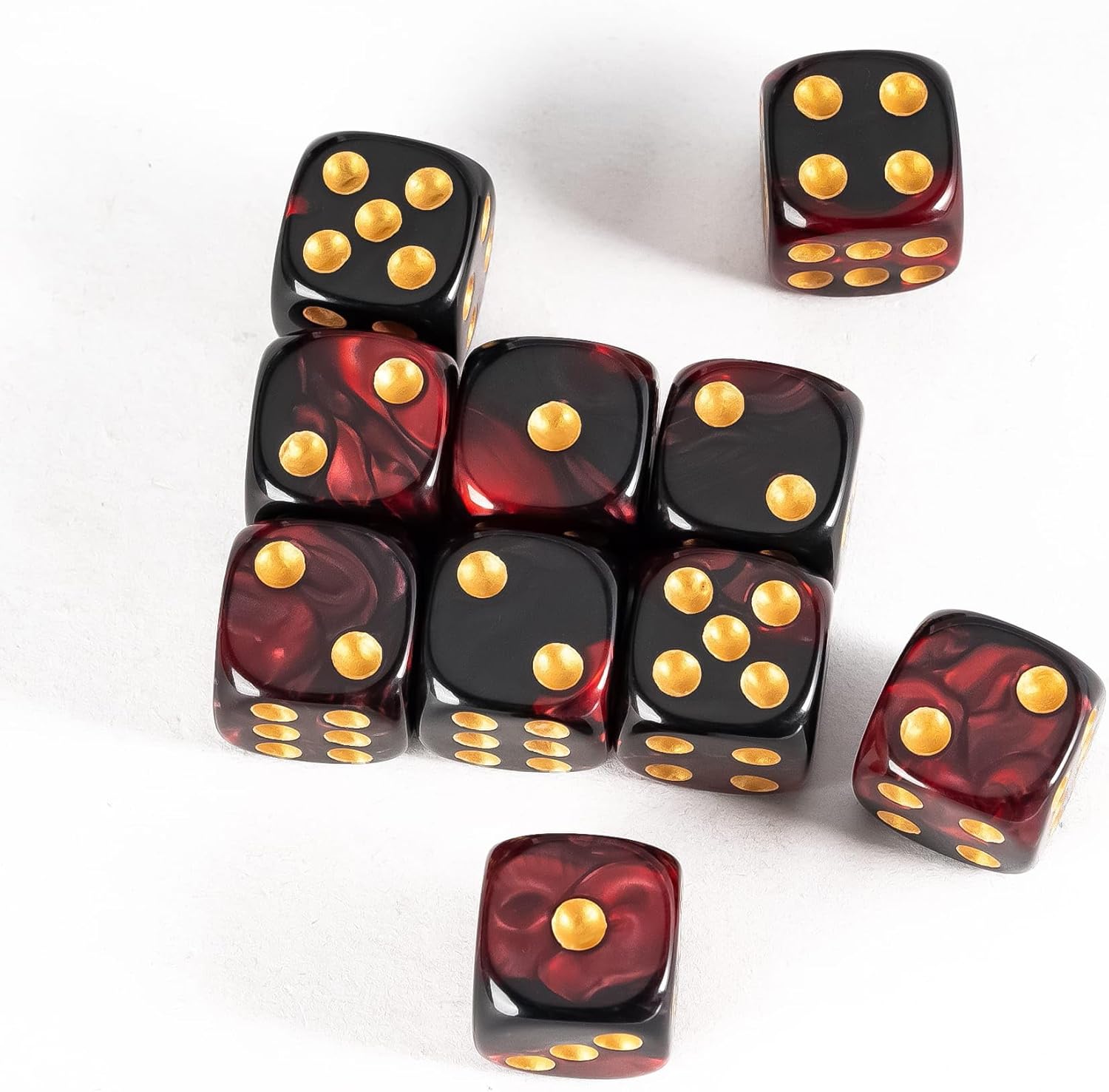 10 PCS D6 dice 16mm Acrylic 6 Sided Dice Game Dice for RPG DND Dice Table Games and Board Games,with Leather Dice Bag.(Red and Black)