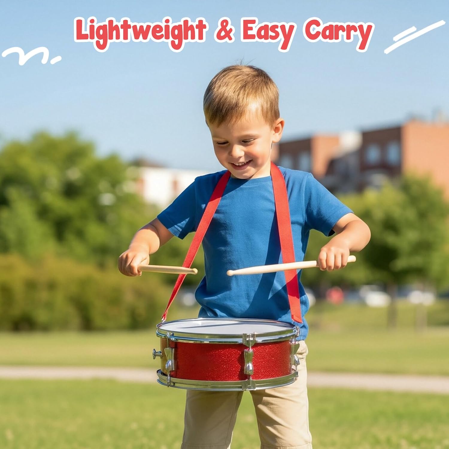 11inch Snare Drum with Adjustable Strap Professional Percussion Instrument Musical Instruments for Teens Birthday Gifts, Red