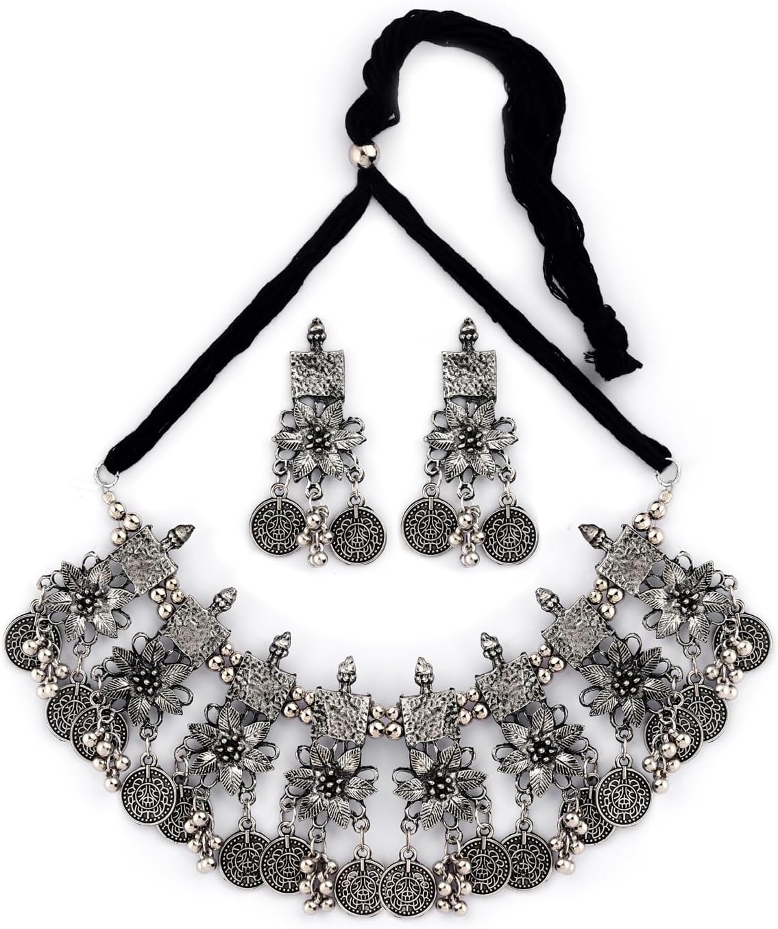 Latest Stylish Fancy Oxidized Traditional Oxidised Choker Necklace Jewellery Set for Women (rrsd13124s) - Black, One, Metal, No Gemstone