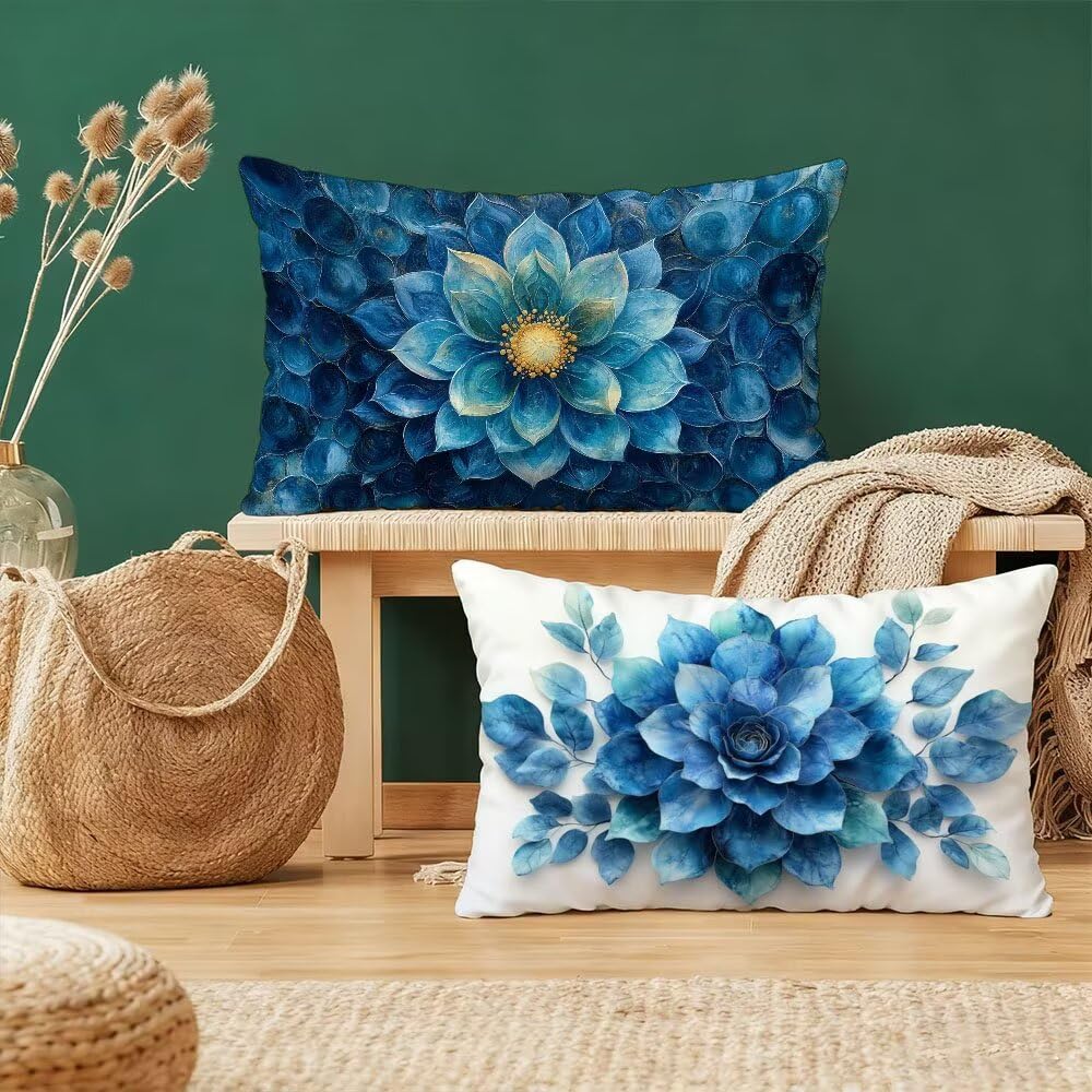 Housses de coussin bleu velours cadeau femme idéal pour décoration salon et lit