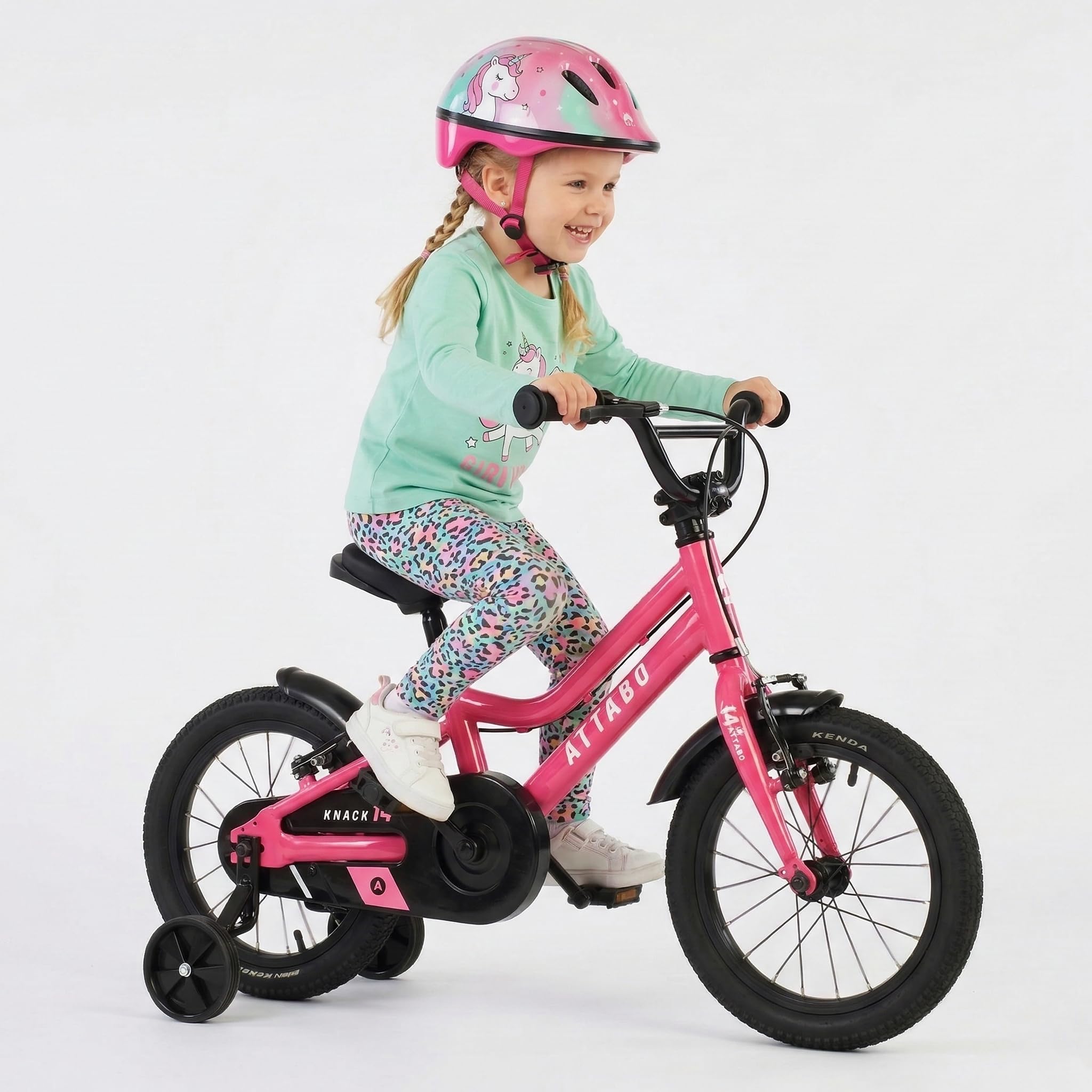 ATTABO - Leichtes Fahrrad zum Fahrenlernen - Kinderfahrrad - Aluminium - 14 Zoll Rosa