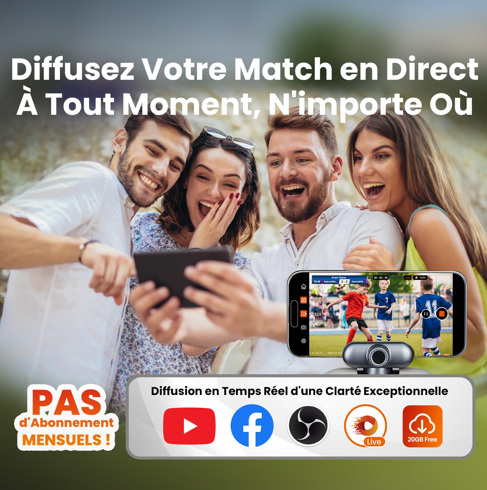 XbotGo Chameleon Caméra d'action Sport 4K 60FPS - SuiviFootball & Enregistrement Basket pour Sports Collectifs, Diffusion Live, Installation Facile, Compatible iOS & Android (Graphite Lave)