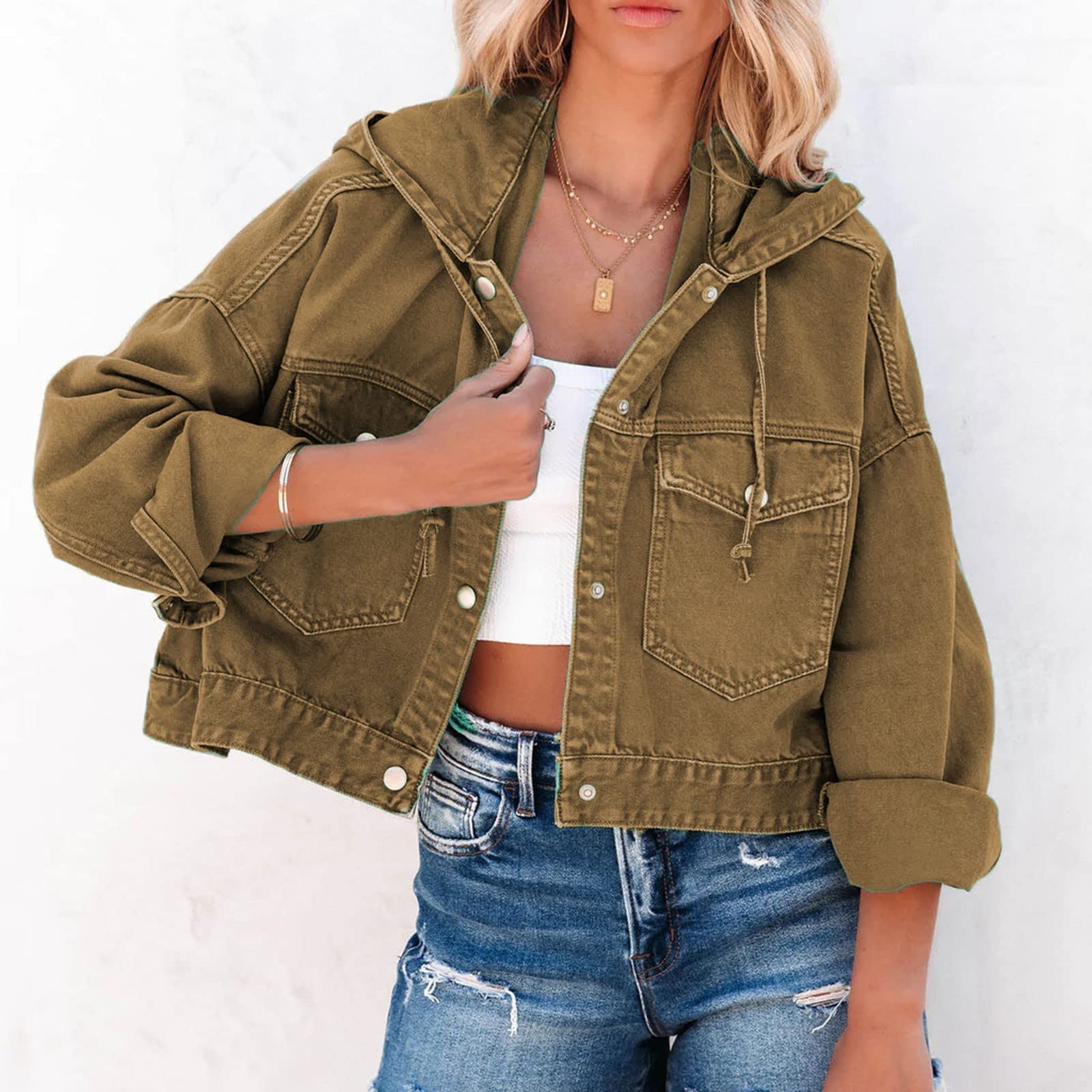 Veste Femme Blouson Jacket Chaude Bomber Moto Cowboy Jean Surchemise Chic Et Elegant Manteau Country Sport Mi Saison Trench Aviateur Légère en Automne Western