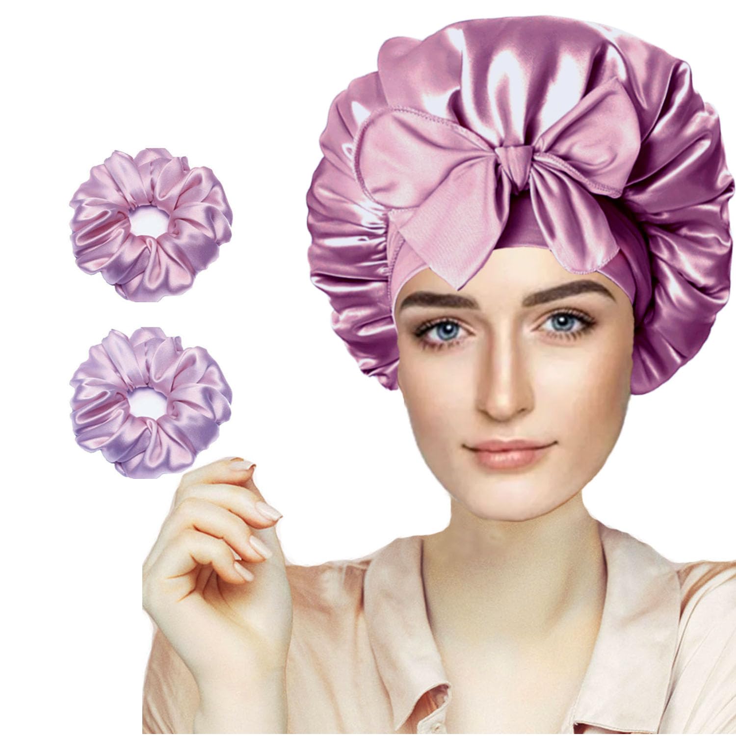 FZHGVML Silk Hair Bonnet for Sleeping with Tie Double-Sided Satin Silk Bonnet for Women & Girls Curly Hair Care
