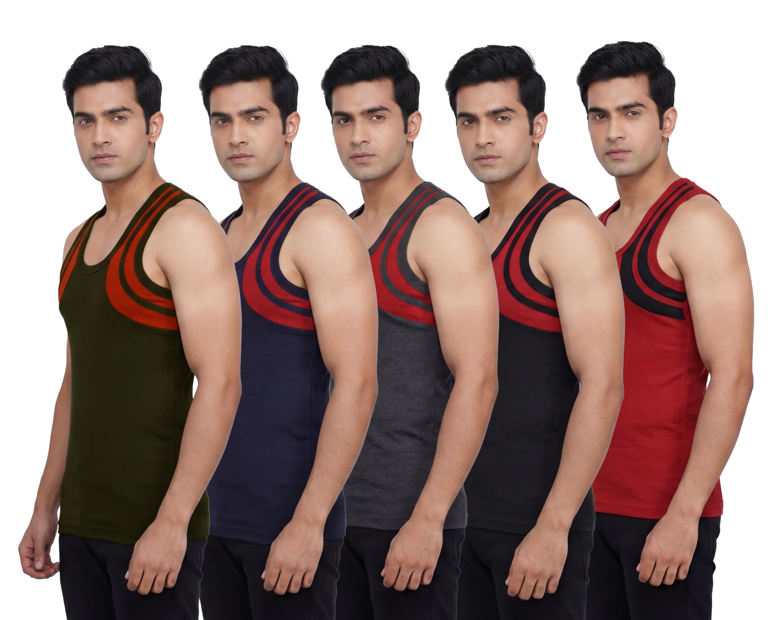 opex Men’s Cotton Muscle Vest | Sleeveless Round Neck Side Panel Design Gym Wear | Soft Breathable Regular Fit Athletic Tank (Pack of 5-picture-25