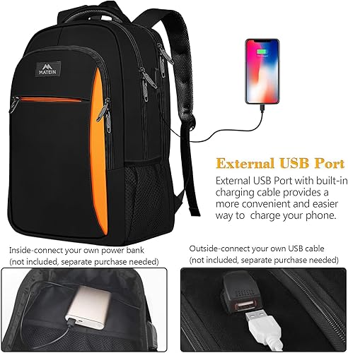 Miniatura 93 de MATEIN - Mochila empresarial para laptop de 15.6 pulgadas, mochila de viaje con puerto de carga USB, resistente al agua, para trabajo, universidad