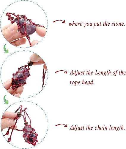 Miniatura 8 de Selenite Stick - Juego de collar de cristal curativo de 7 chakras, hecho a mano, jaula de cordón de macramé y soporte colgante de energía