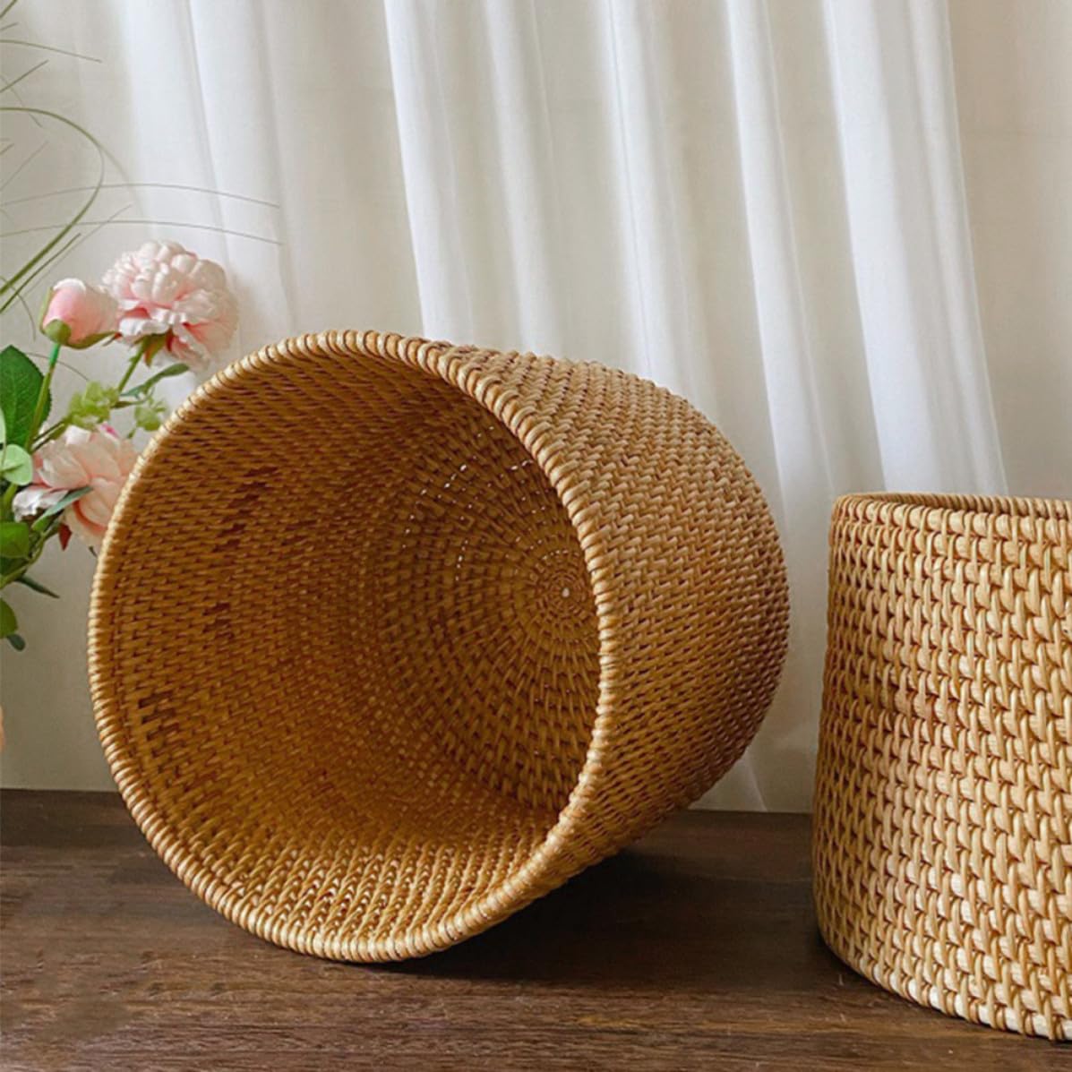 Cestino Rattan Rotondo Contenitore Frutta e Verdura Marrone