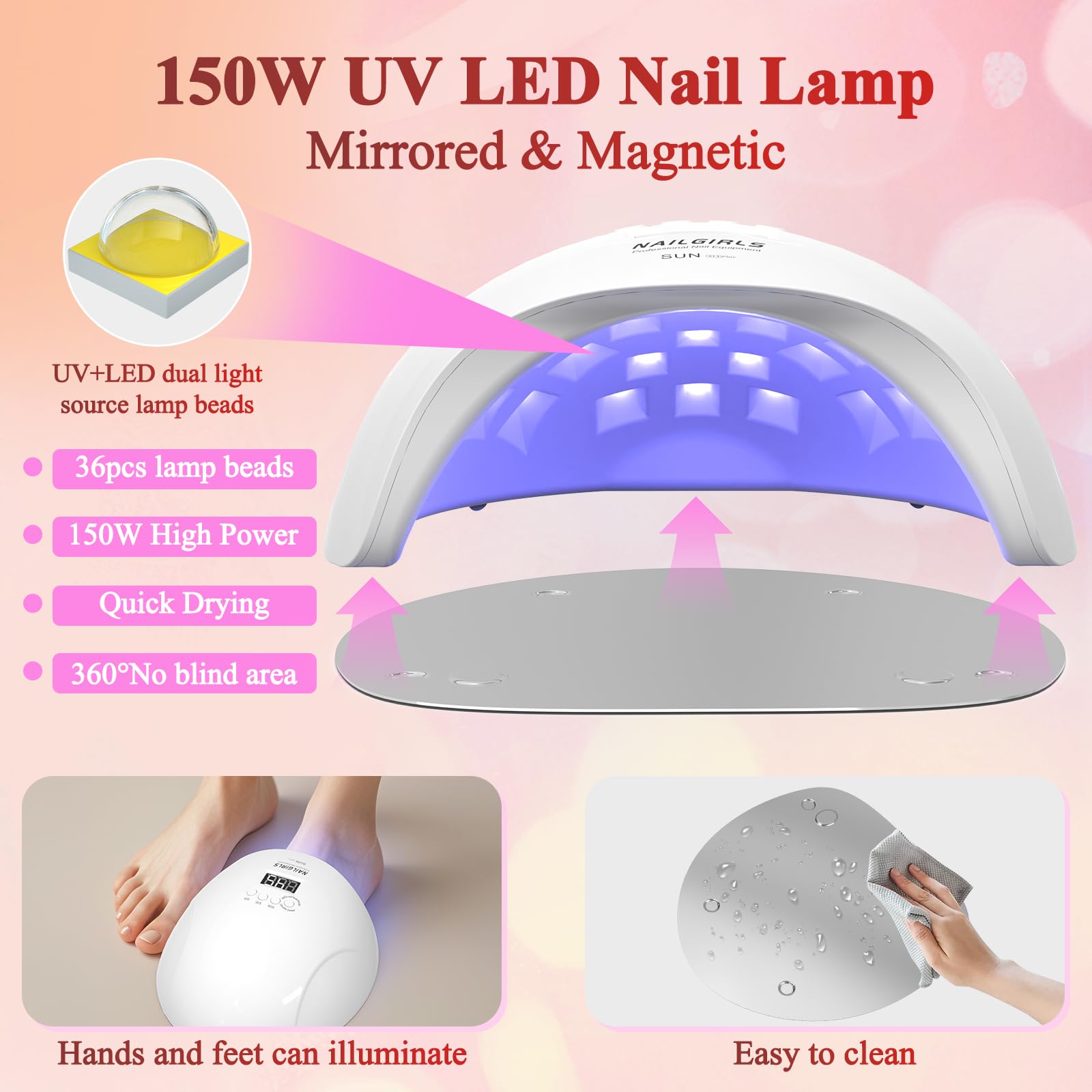 Amazon.co.jp: NAILGIRLS UV LED ネイルランプ 150W 速硬化 UVライト
