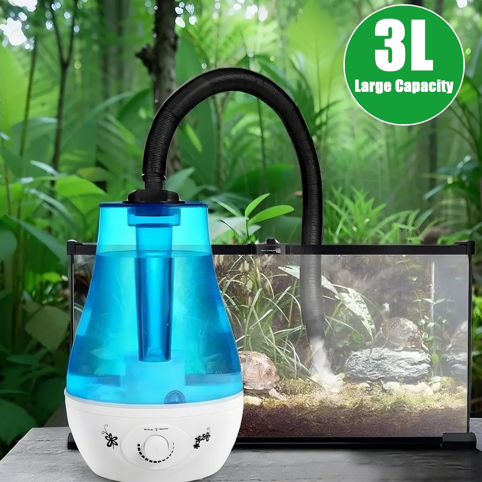 Nebulizador de Reptiles de Gran Capacidad de 3 L, Humidificador de Terrario, Máquina de Niebla para Reptiles y Plantas de Vivero(Black)