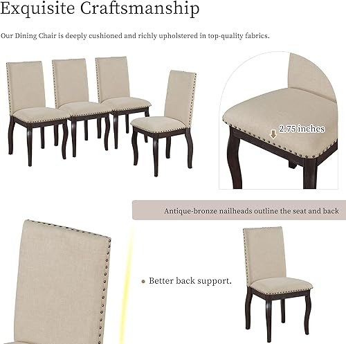 Miniatura 8 de Harper & Bright Designs ST000074AAP-MZJ) - Juego de mesa redonda de comedor de cocina redonda extensible y 4 sillas de comedor tapizadas, color