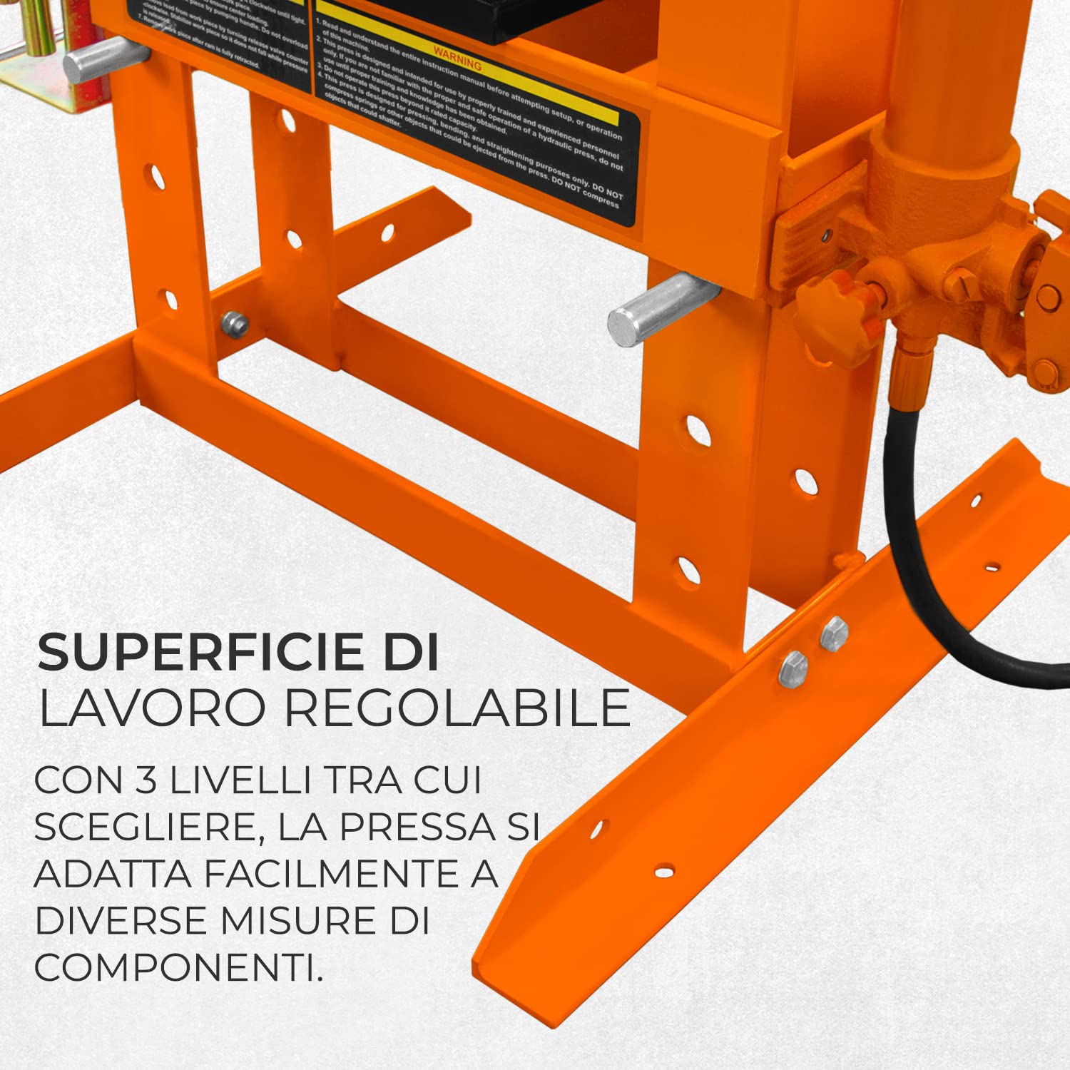 Pressa idraulica da officina 10 tonnellate da banco in acciaio Manometro staccabile Pompa a mano regolabile 180-335 mm Area di lavoro verticale Officina Garage gratuito 8 cilindri e 1 adattatore
