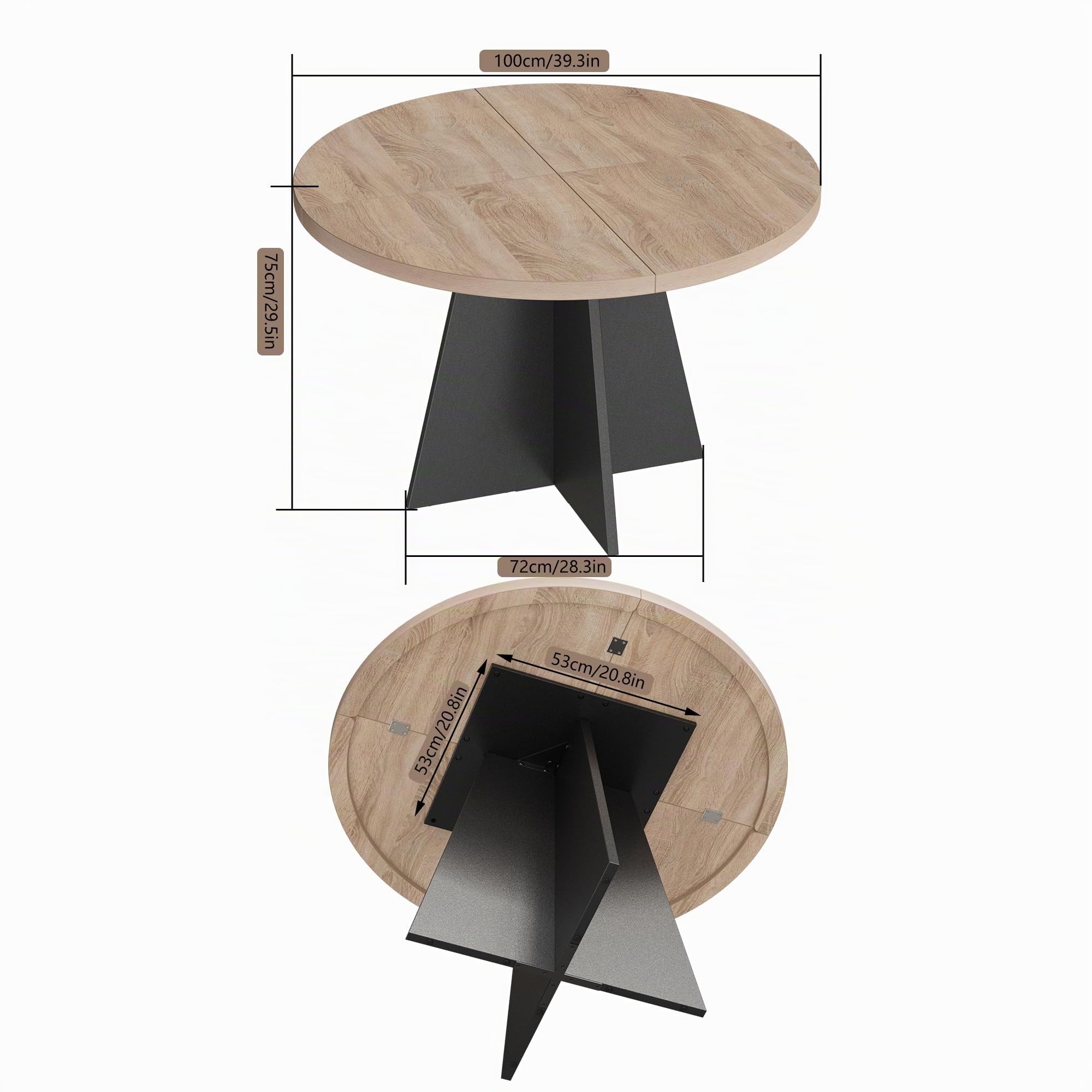 MSFE Mesa Redonda Comedor 100 cm,Mesa de Cocina Industrial Grande de Madera con Base de Pedestal de Madera para 4 Personas para Comedor, Cocina, Sala de Estar, 100 * 100 * 75cm