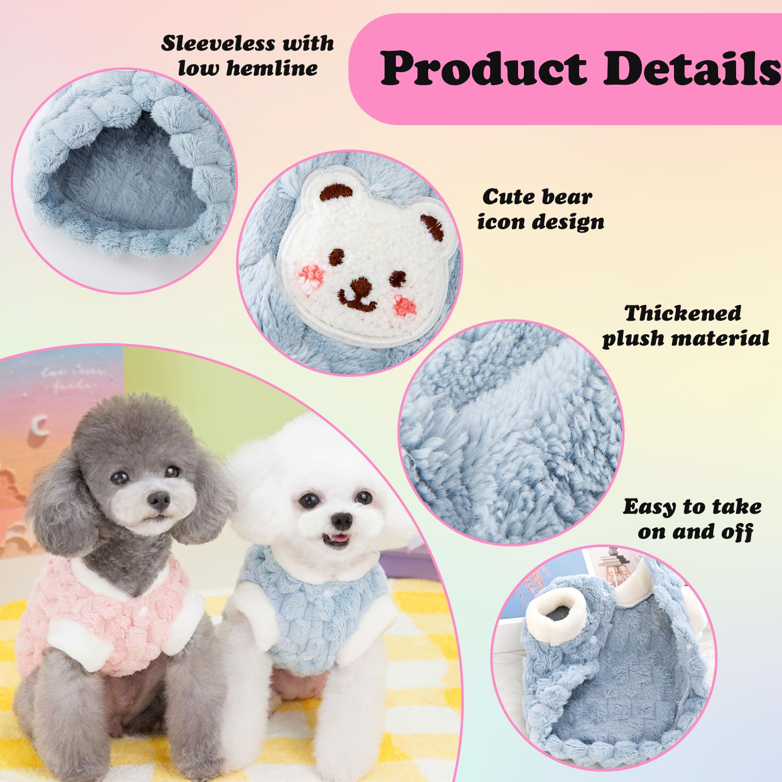 FOSDICK 2 Pieces Small Dog Jumper, Winter Fleece Sweater, Warm & Comfortable Cat Jumper for Small Pet Winter Warmth (Pink, Blue) - Image 4