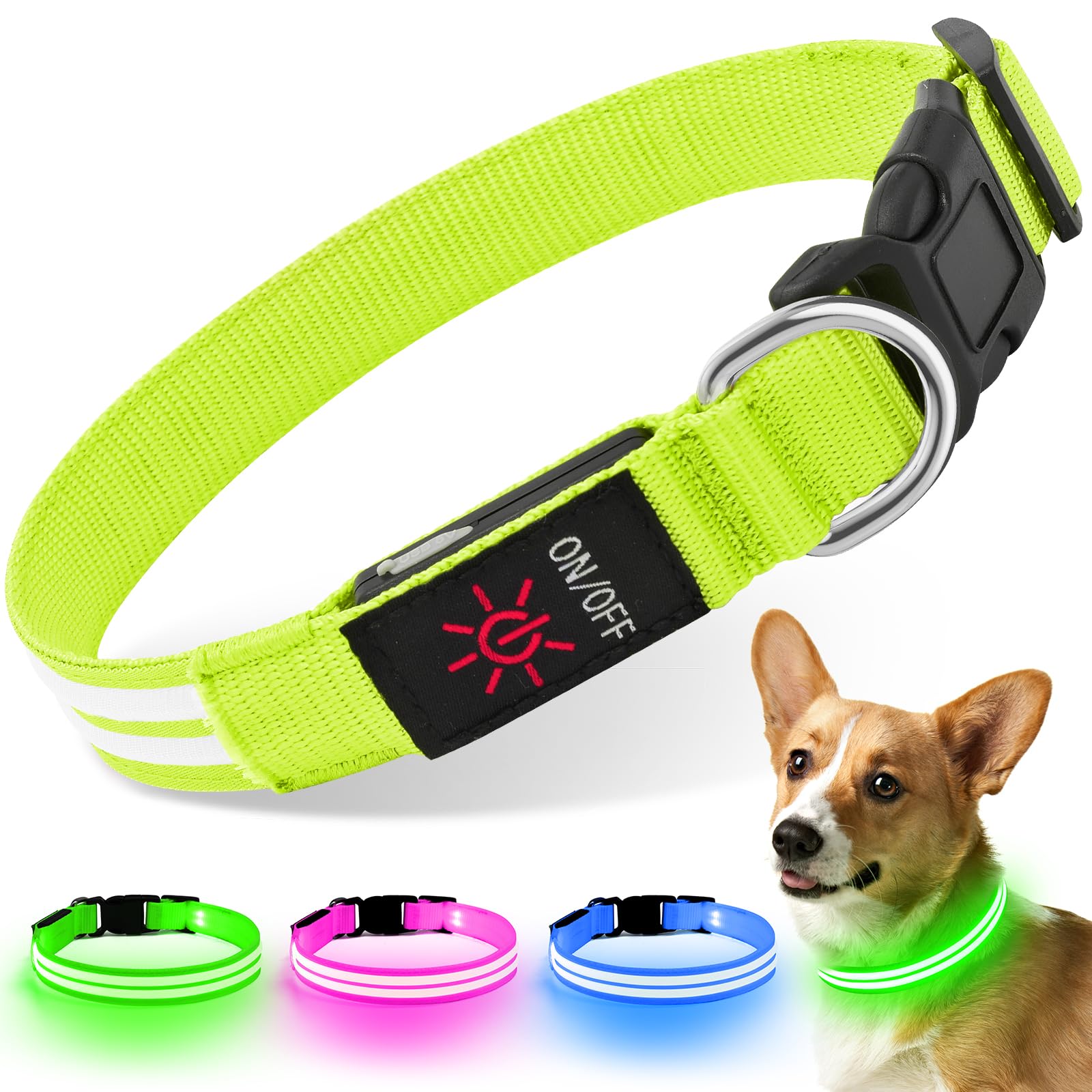 Weesiber Leuchthalsband Hund - Wiederaufladbares LED Halsband für Hunde, Wasserdicht und Hunde leuchthalsband Verstellbar leuchthalsband Hund aufladbar mit 3 Lichtmodi (Grün, L)