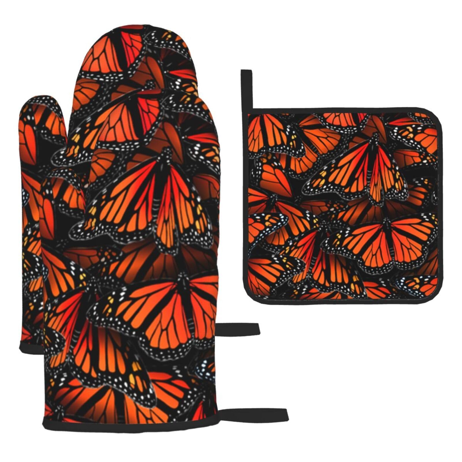Monarch Butterflies Print Oven Set Kitchen Gloves Baking Grilling Microwaving Cooking Gift Everyday Holiday
