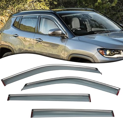 Partol Protectores de lluvia para ventana, deflectores de ventana lateral, deflector de ventilación para Jeep Compass 2017-2022 (paquete de 4)