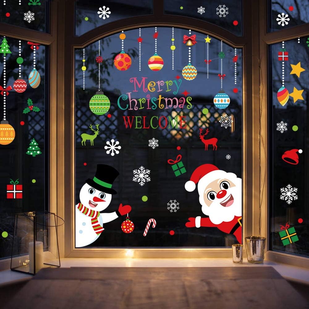 LOKIPA 8 Sheet 120PCS Christmas Window Clings Sticker Static Snowflakes Window Clings Decals for Christmas Window Display
