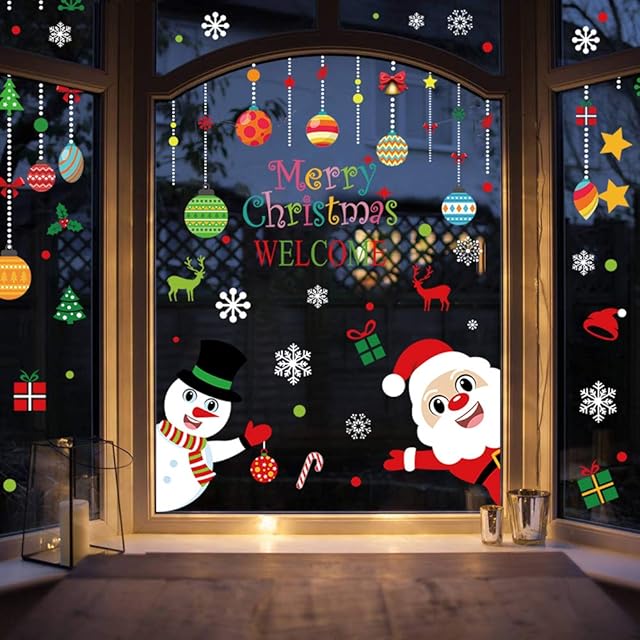 LOKIPA 8 Sheet 120PCS Christmas Window Clings Sticker Static Snowflakes Window Clings Decals for Christmas Window Display