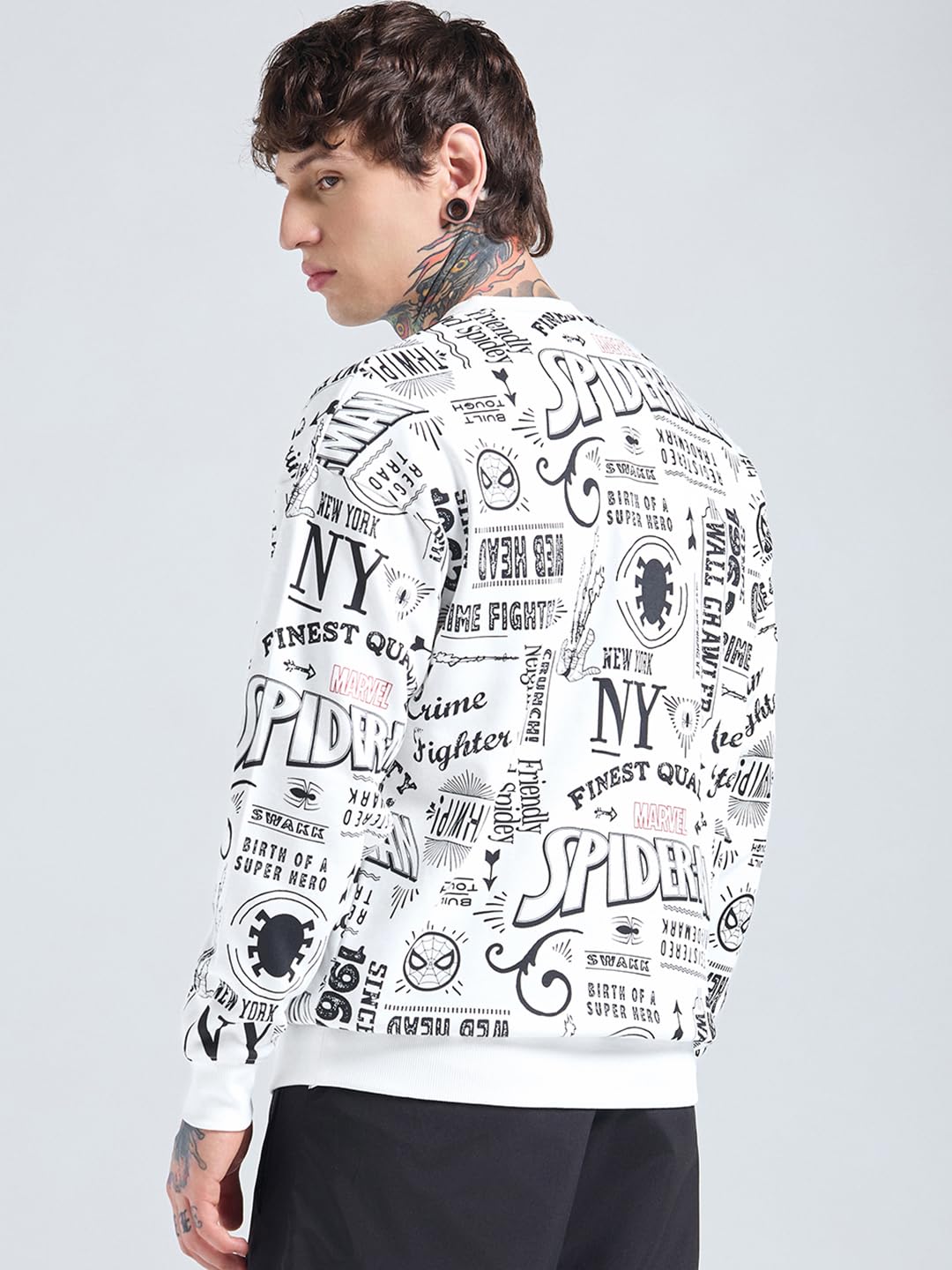 Bewakoof X Marvel Spider-Man Męska bluza oversize z mieszanki bawełny, Bewakoof Heavy Duty 1.0 | męska bluza zimowa