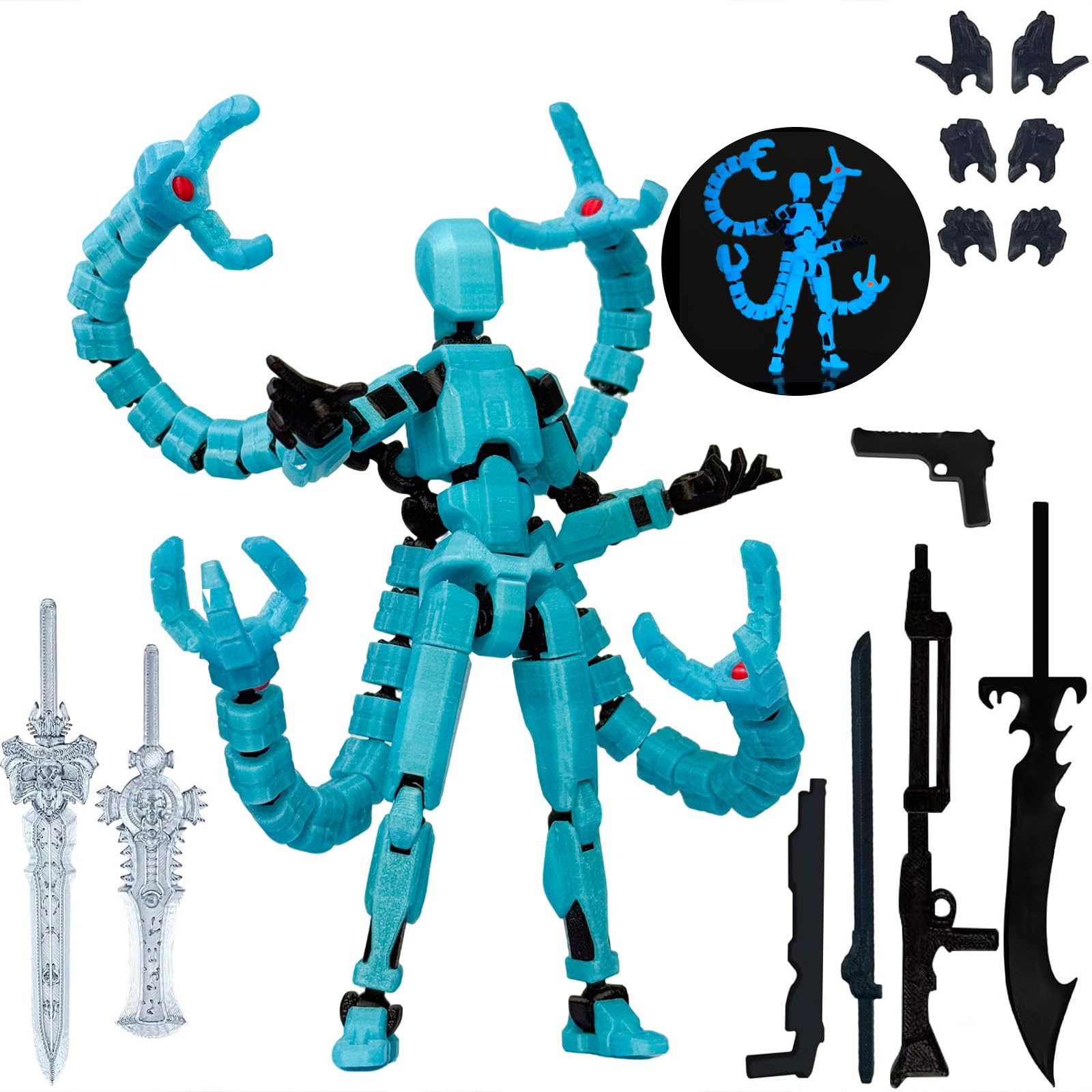 Already Assembled T13 Action Figure Accessories,T13 Multi-Jointed Movable,for Collectors Desktop Decorations t-13 Movability 3D Printed Toys (Blue