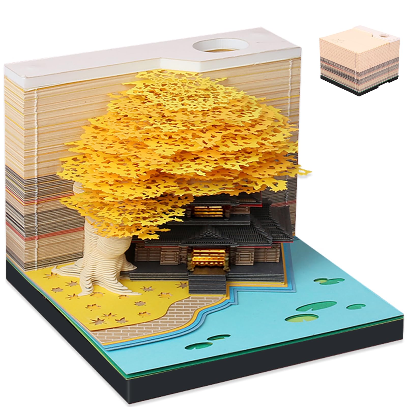 3D Desk Note with LED Lights, 2024 Creative Note Memo Pad, Tear-Away 3D Art Note Pad DIY 3D Notepad Paper Carving Ornament Christmas for Home Office Desktop Decoration Gift (Yellow Flower Cluster)